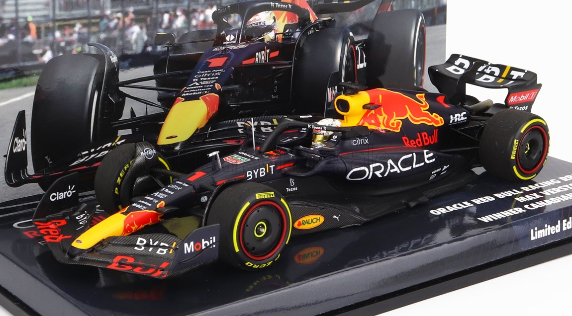 RED BULL | F1 RB18 TEAM ORACLE RED BULL RACING N 1 SIEGER KANADISCHER GP WELTMEISTER 2022 MAX VERSTAPPEN | MATT BLAU GELB ROT