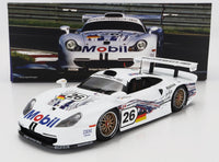 Modellino in scala Porsche 911 GT1 bianco con livrea Mobil 26, esposto con la scatola — Vroomi