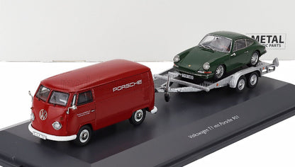 MERCEDES BENZ - SET VOLKSWAGEN T1 VAN PORSCHE WITH TRAILER + PORSCHE 901 911 COUPE 1964 - RED GREEN