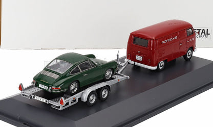 MERCEDES BENZ - SET VOLKSWAGEN T1 VAN PORSCHE WITH TRAILER + PORSCHE 901 911 COUPE 1964 - RED GREEN