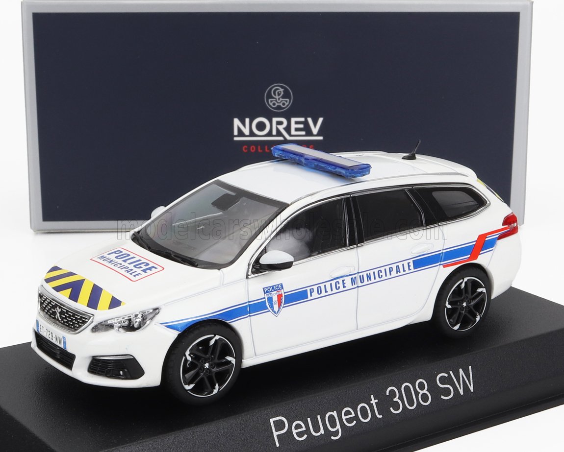 Norev Peugeot 308 SW Police Municipale model car with blue light bar, available on Vroomi