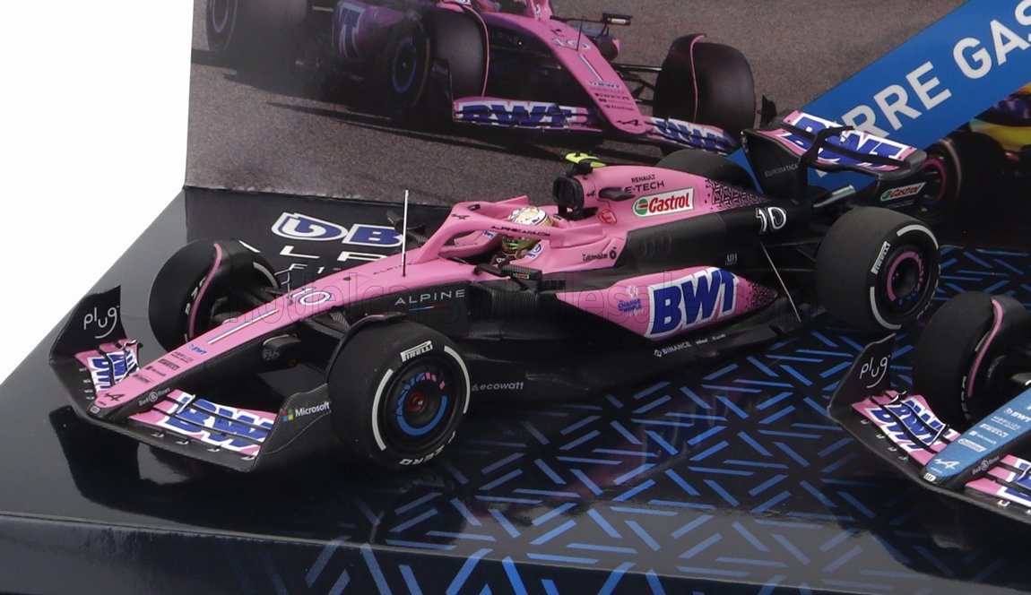 Alpine A523 BWT Alpine F1 Team No. 10 Pierre Gasly 9th Bahrain GP 2023 + No. 10 8th Miami GP 2023 Set 2x Minichamps 1:43 scale model - image 2