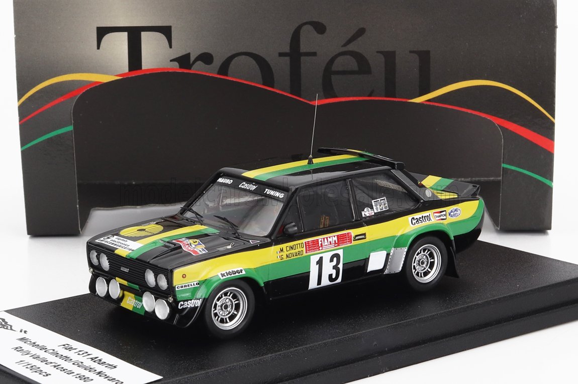 FIAT - 131 ABARTH (night version) N 13 RALLY VALLE D'AOSTA 1980 M.CINOTTO - G.NOVARO - BLACK YELLOW GREEN - Vroomi