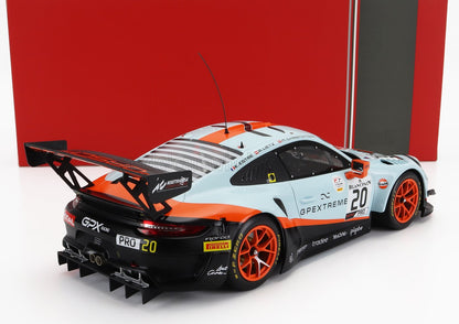 PORSCHE - 911 991 GT3 R 4.0 L, motor bóxer de 6 cilindros, equipo GPX Racing, n.º 20, ganador de las 24 Horas de Spa 2019, Richard Lietz - Michael Christensen - Kevin Estre, azul claro, naranja y negro