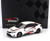 Modellino in scala 1:18 Honda Civic Type R bianca con dettagli rossi, esposto da Vroomi