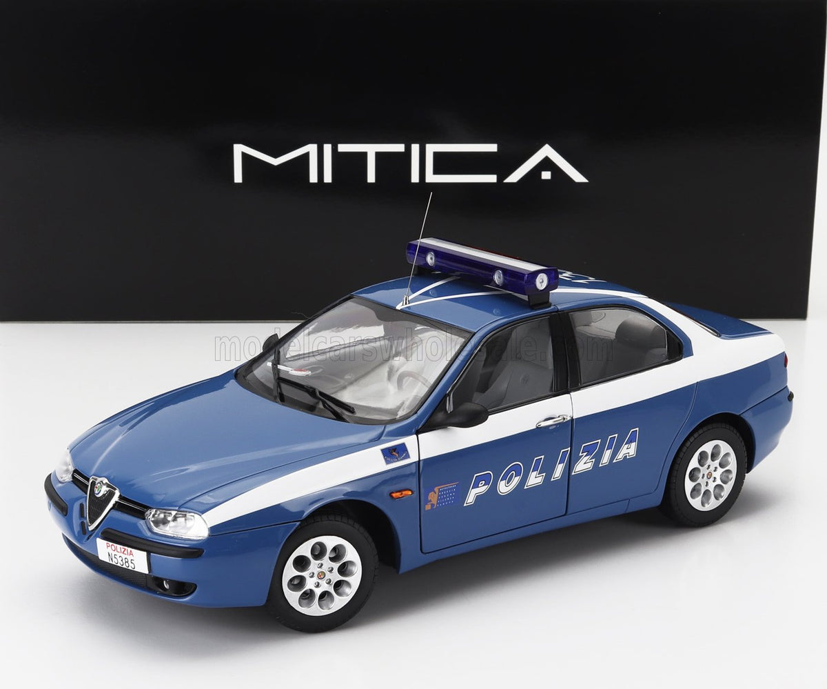 Voiture miniature Alfa Romeo Polizia bleue et blanche par Mitica, idéale pour les collectionneurs Vroomi