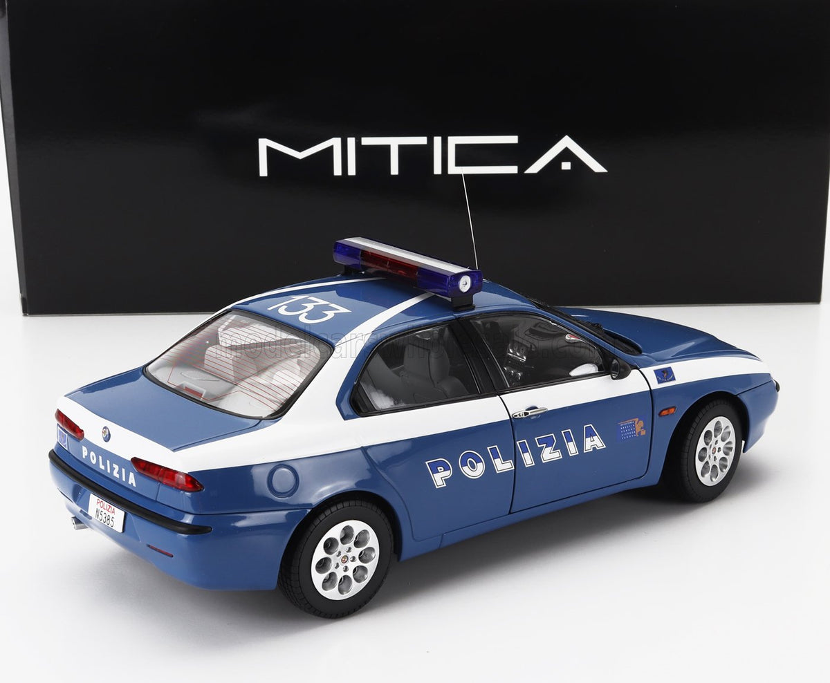 Voiture miniature Alfa Romeo Polizia bleue et blanche avec « 133 » et gyrophares, par Mitica — Vroomi