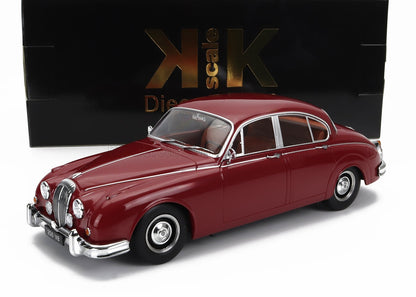 Red classic Jaguar 250 V8 model car with chrome detailing by KK Scale, available through Vroomi