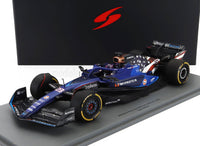Modellino in scala Williams Racing FW45 N 23 GP USA Austin 2023 di Vroomi, livrea Alex Albon con branding Gulf & Myprotein