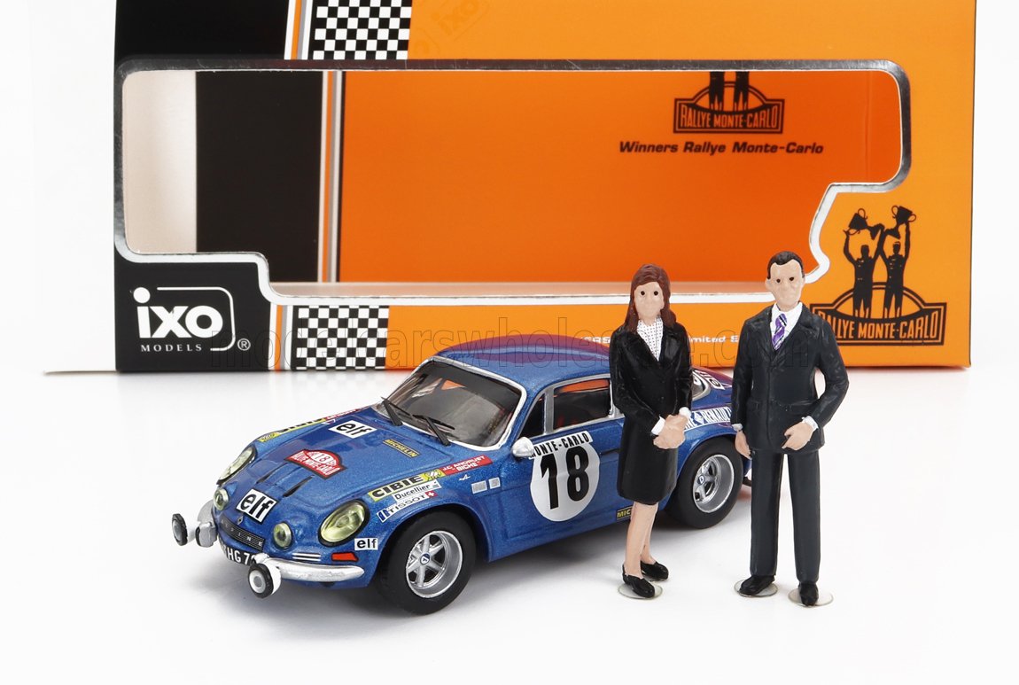 Alpine A110 1800S No. 18 Winner Rally Monte Carlo 1973 J.C. Andruet M. Petit with Driver IXO Models 1:43 scale model