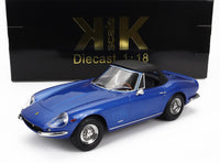 Modellino in scala 1:18 Ferrari decappottabile blu di KK Scale in metallo pressofuso, esposto su Vroomi