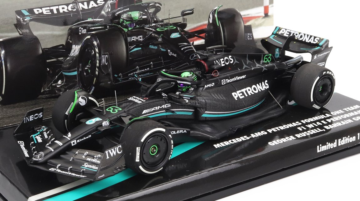 Mercedes F1 W14 Mercedes-AMG Petronas Formula One No. 63 George Russell 7th Bahrain GP 2023 Minichamps 1:43 scale model