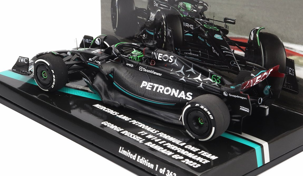 Mercedes F1 W14 Mercedes-AMG Petronas Formula One No. 63 George Russell 7th Bahrain GP 2023 Minichamps 1:43 scale model - image 2