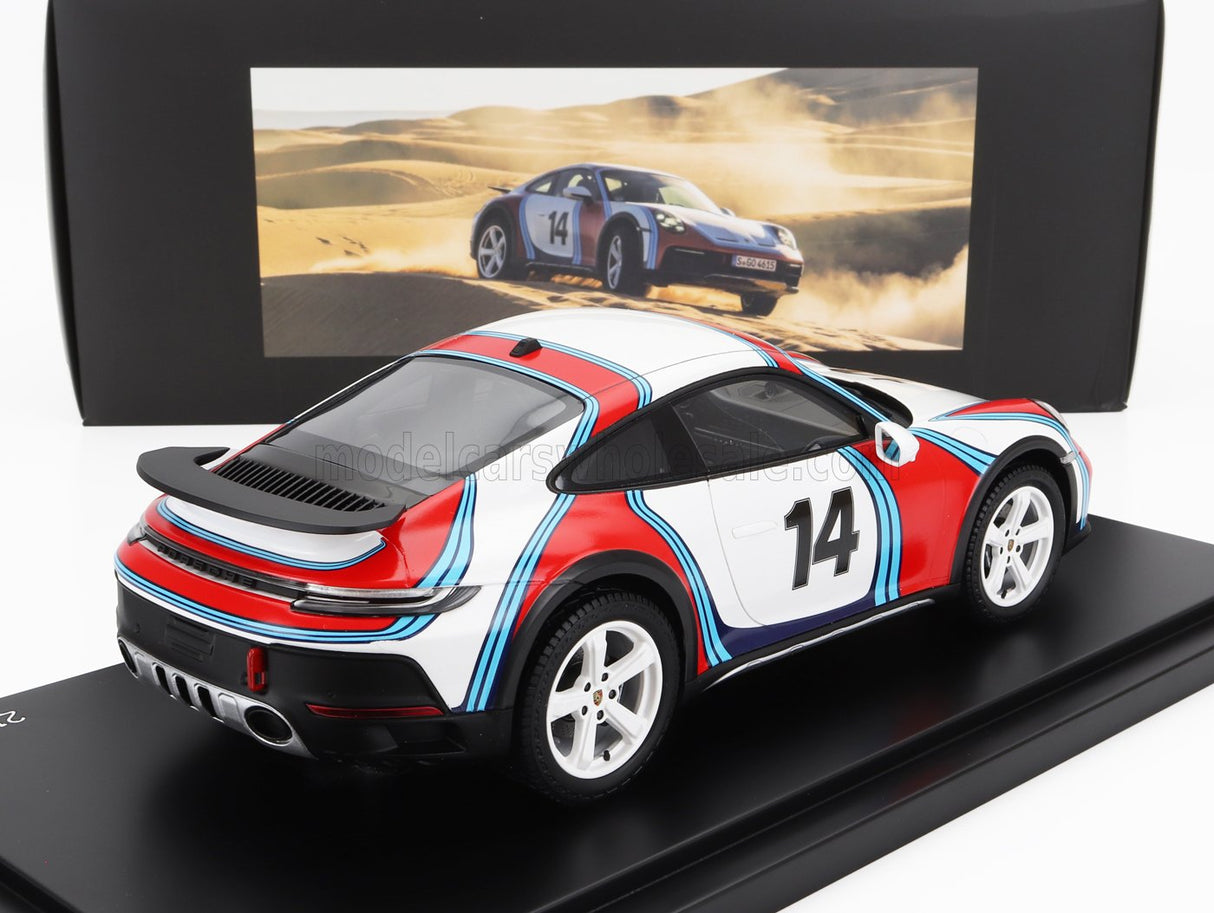 PORSCHE | 911 992 COUPE MARTINI RACING LIVERY N 14 RALLY DAKAR 2023 - CON VETRINA - WITH SHOWCASE