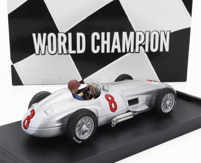 MERCEDES BENZ - F1 W196 N 8 WORLD CHAMPION WINNER DUTCH GP 1955 JUAN MANUEL FANGIO - WITH DRIVER FIGURE - SILVER Scale model car on Vroomi