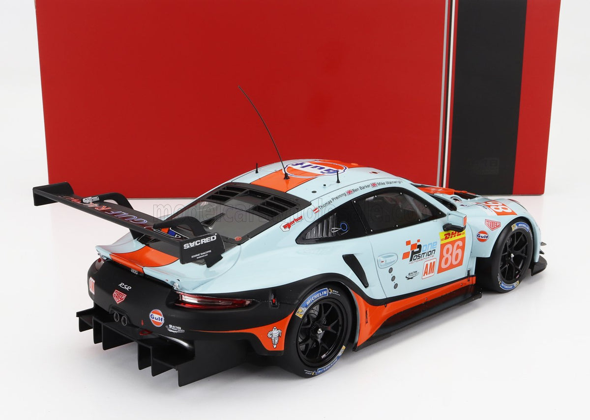 Porsche 911 991 RSR 4.0L Gulf Racing No. 86 Michael Wainwright Ben Barker Thomas Preining WEC LMGTE Sebring 2019 IXO Models 1:18 scale model - image 2