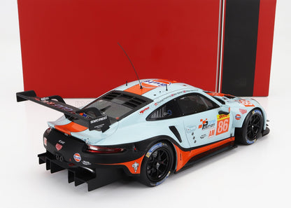 PORSCHE - 911 991 RSR 4.0 L EQUIPO GULF RACING N.º 86 WEC LMGTE SEBRING 2019 MICHAEL WAINWRIGHT - BEN BARKER - THOMAS PREINING - AZUL CLARO, NARANJA Y NEGRO
