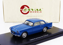 Blue 1958 Peerless GT Coupe model car on display stand by Esval Models, available on Vroomi