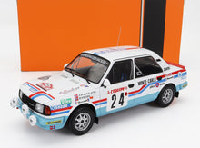 SKODA - 130L (version nuit) N° 24 RALLYE DE MONTECARLO 1987 John HAUGLAND - PETTER VEGEL - BLANC ET BLEU CLAIR