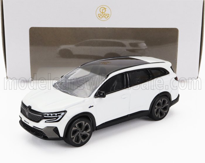 White Renault Megane E-Tech Electric SUV model car with black roof, displayed with branded box, available on Vroomi