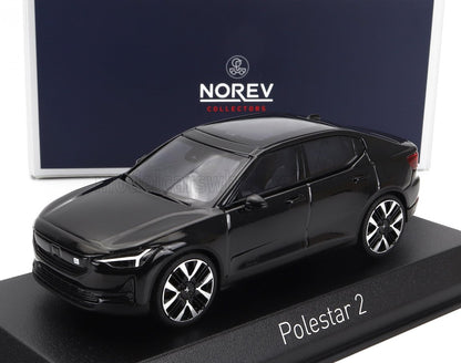 Black Polestar 2 scale model car displayed with Norev Collectors packaging, available on Vroomi