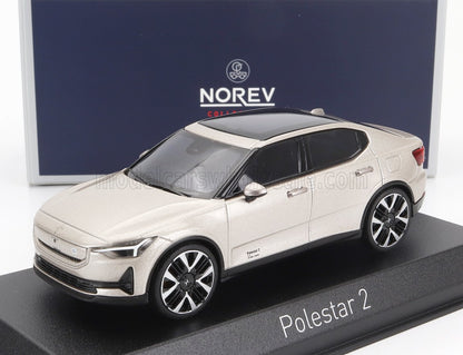 Norev Polestar 2 silver scale model car on black base, featured on Vroomi platform