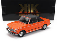 Modellino in scala 1:18 BMW 1600-2 arancione con capote nera rimovibile, esposto con scatola KK Scale — Vroomi