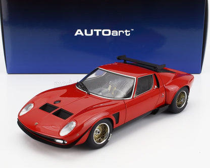 Red Lamborghini Miura model car with gold rims by AUTOart, offered through Vroomi