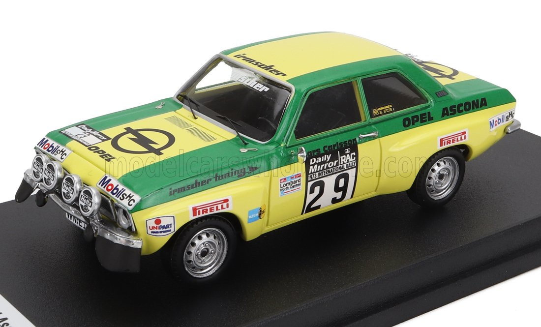 Opel Ascona 1.9 SR No. 29 Lars Carlsson Peter Petersen 8th Rally RAC Lombard 1973 Night Version Trofeu 1:43 scale model