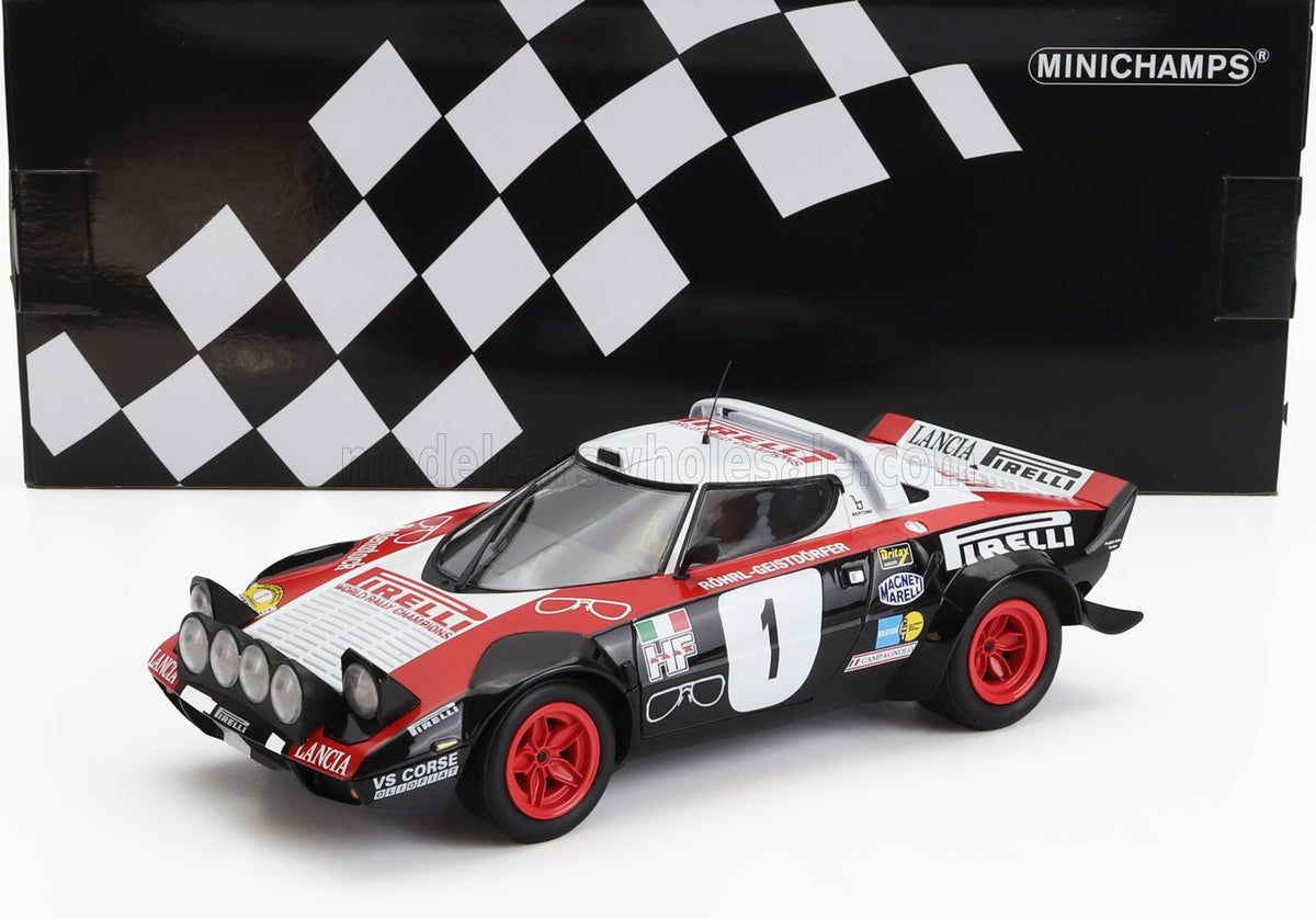 Lancia Stratos HF Pirelli No. 1 Walter Rohrl Christian Geistdorfer Winner Rally Dynavit Saarland 1978 Night Version Minichamps 1:18 scale model