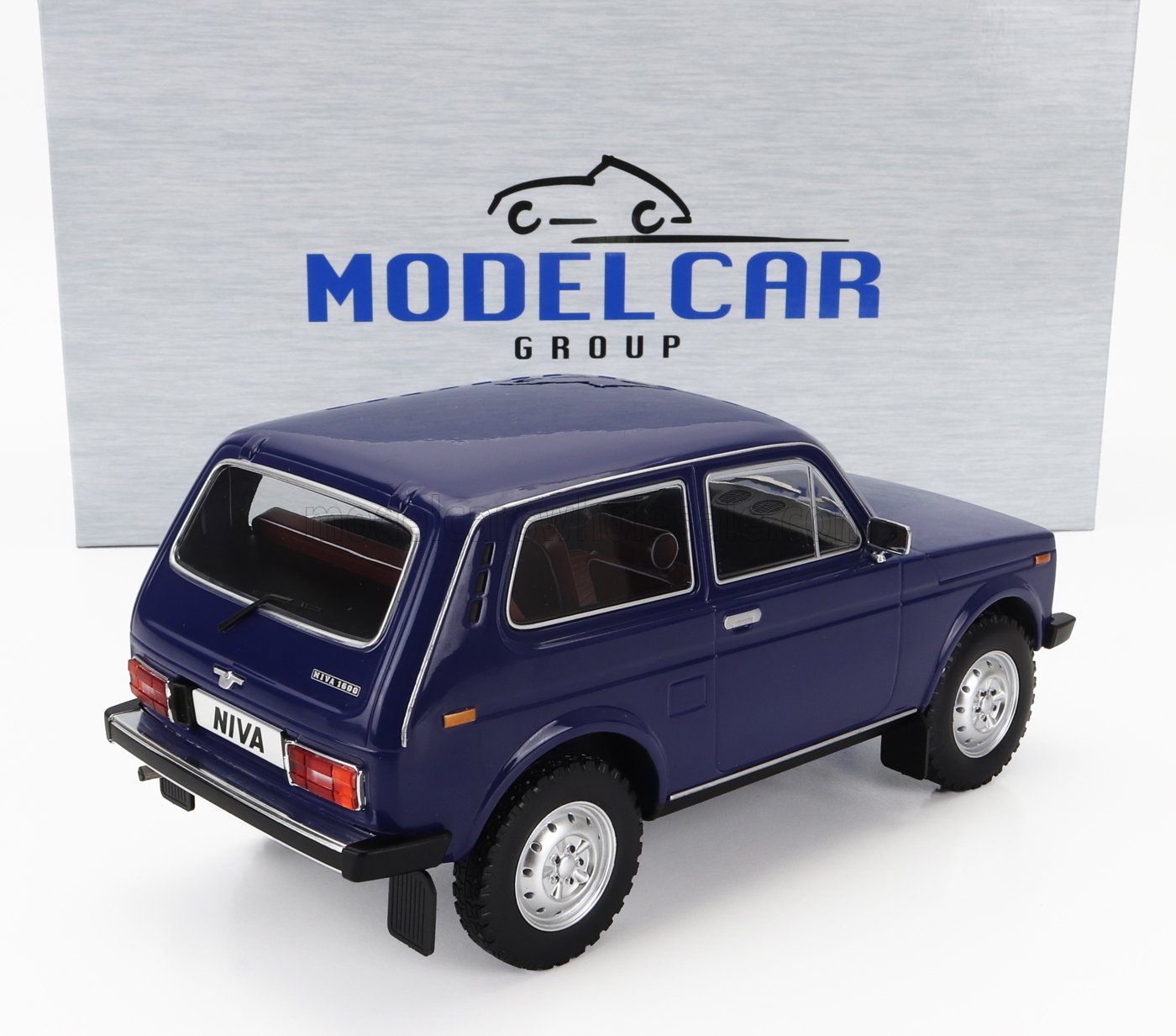 Blue die-cast Niva 1600 model car with realistic details, available at Vroomi scale models