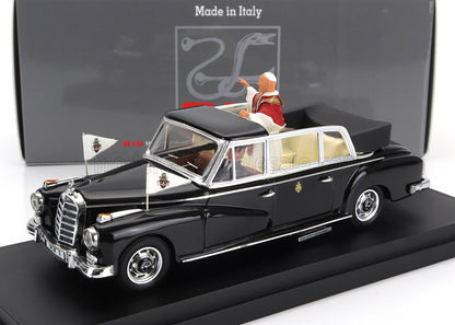MERCEDES BENZ - 300D LIMOUSINE SEMICONVERTIBLE 1960 - WITH DRIVER AND POPE FIGURE - PAPA GIOVANNI XXIII - BLACK