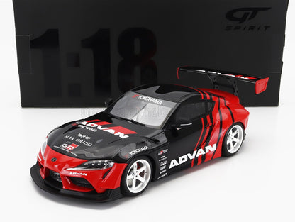 1:18 scale die-cast Toyota Supra model in black and red Advan livery, white wheels, available at Vroomi