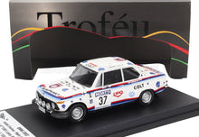 BMW 2002 rally 1/43 scale model car with race decals, collectible available for purchase on Vroomi