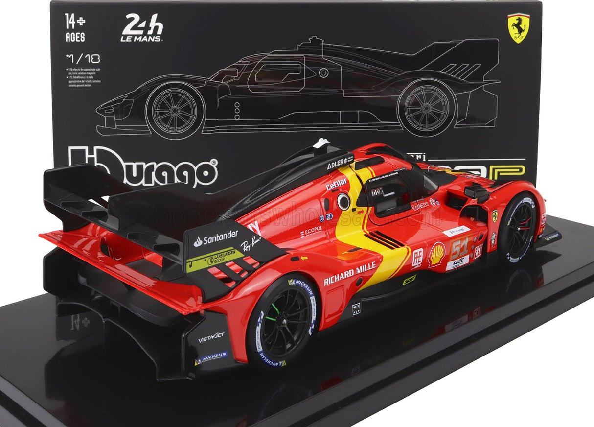 FERRARI | 499P 3.0L TURBO V6 TEAM FERRARI AF CORSE N 51 VINCITORE 24h LE MANS 2023 ALESSANDRO PIER GUIDI - JAMES CALADO - ANTONIO GIOVINAZZI - CON VETRINA - EXCLUSIVE CARMODEL