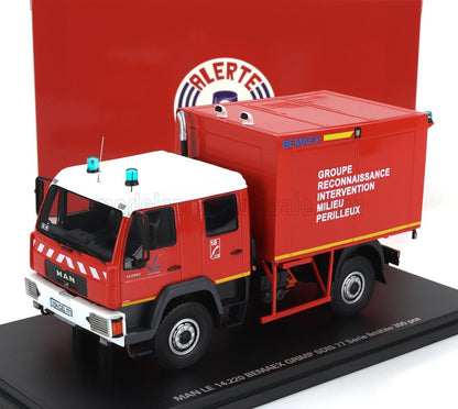 MAN - LE 14.220 TRUCKS DOUBLE CABINE BEMAEX GRIMP SDIS 77 SAPEURS POMPIERS GROUPE RECONNAISSANCE INTERVENTION MILIEU PERILLEUX 2004 - RED WHITE YELLOW