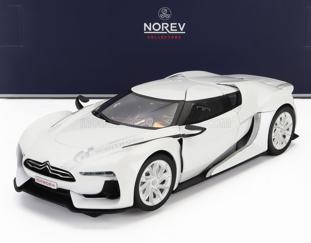 White Citroën GT concept scale model car by Norev, showcased for Vroomi collectors