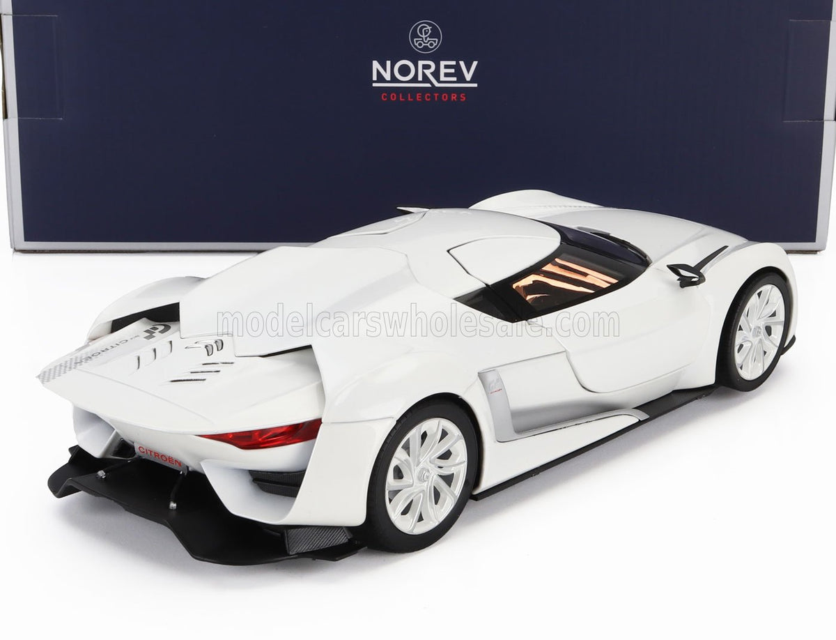 White Citroën GT concept scale model car by Norev, displayed with collector box — Vroomi