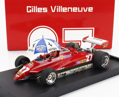 FERRARI - F1 126C2 N 27 GP DEL BRASILE 1982 GILLES VILLENEUVE - CON FIGURINA DEL PILOTA E OMBRELLO - ROSSO