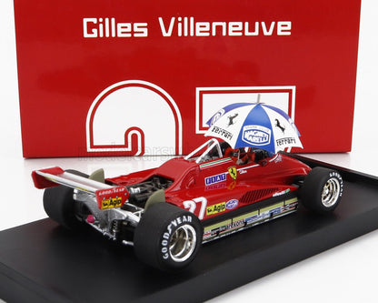 FERRARI - F1 126C2 N 27 GP DEL BRASILE 1982 GILLES VILLENEUVE - CON FIGURINA DEL PILOTA E OMBRELLO - ROSSO