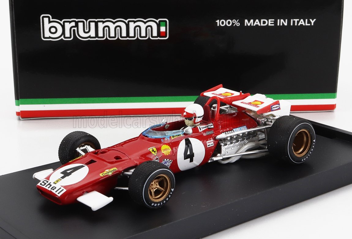 FERRARI - F1 312B N. 4 VINCITRICE DEL GP D'ITALIA A MONZA DEL 1970 - CLAY REGAZZONI - CON FIGURINA DEL PILOTA - ROSSO E BIANCO - modellino in scala modellino Vroomi
