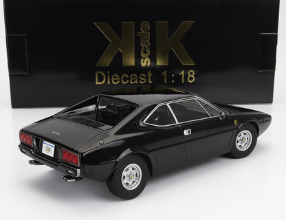 Black 1:18 scale diecast Ferrari model car with detailed rear and side view, offered on Vroomi
