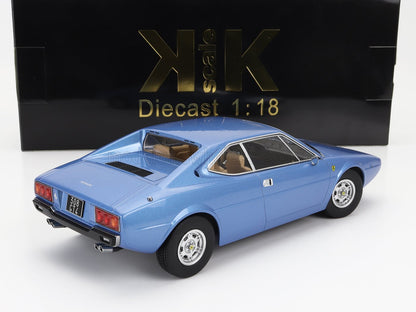 Blue Ferrari 308 GT4 diecast model car 1:18 scale with black KK Scale box, available on Vroomi