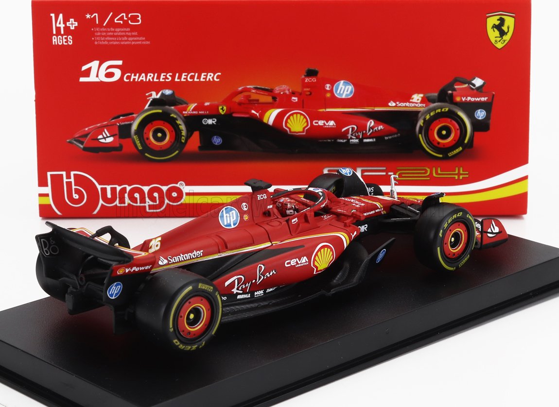 FERRARI | F1  SF-24 TEAM SCUDERIA FERRARI N 16 4th EMILIA ROMAGNA IMOLA GP 2024 CHARLES LECLERC - WITH PILOT AND SHOWCASE