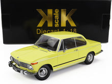Yellow BMW 1602 diecast car model 1:18 scale with black display box, also on Vroomi