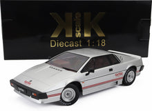 Silver Lotus Esprit Turbo model car diecast 1:18 scale with red stripes, available on Vroomi