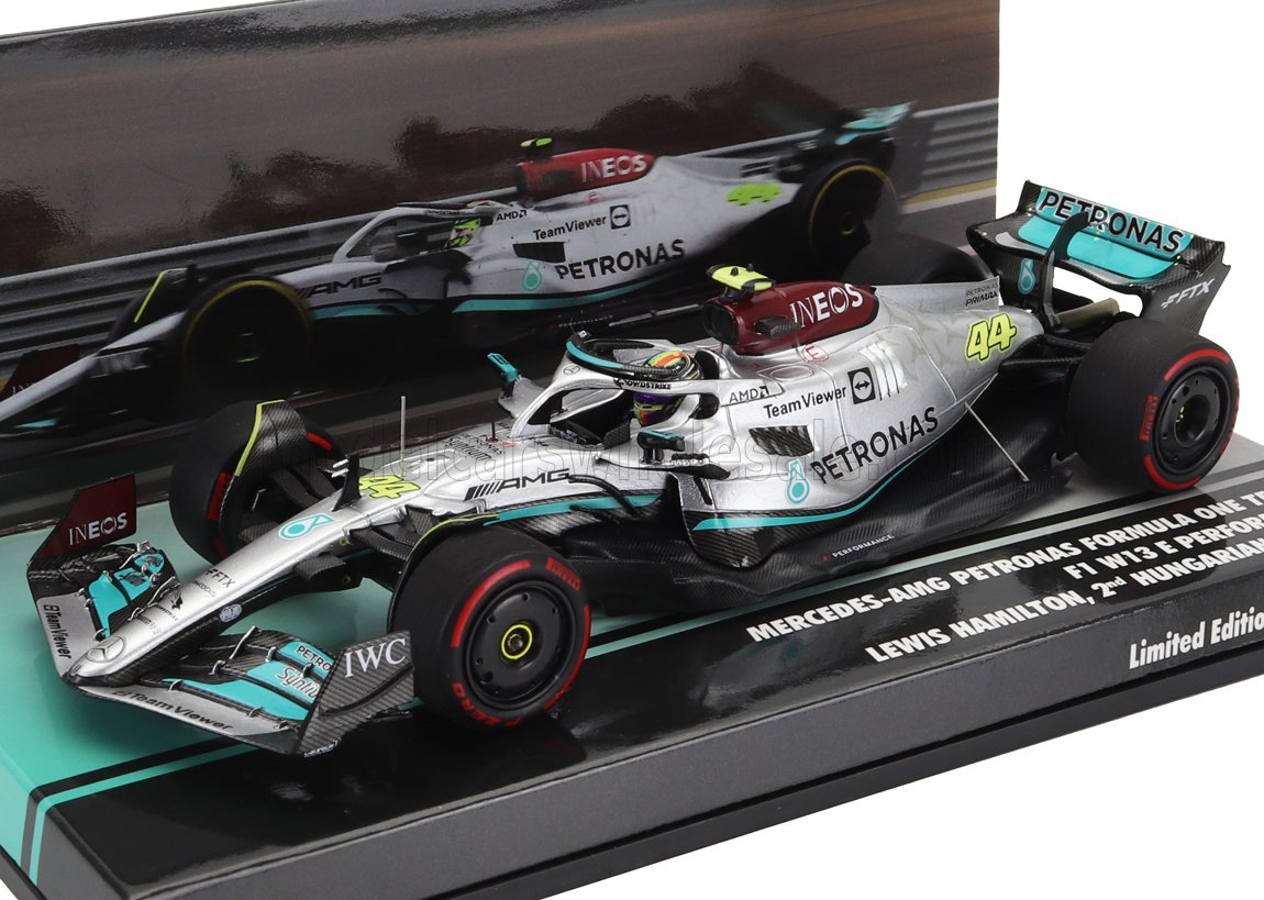 Mercedes F1 W13E Team Mercedes-AMG Petronas F1 No. 44 Lewis Hamilton 2nd Hungarian GP 2022 Minichamps 1:43 scale model