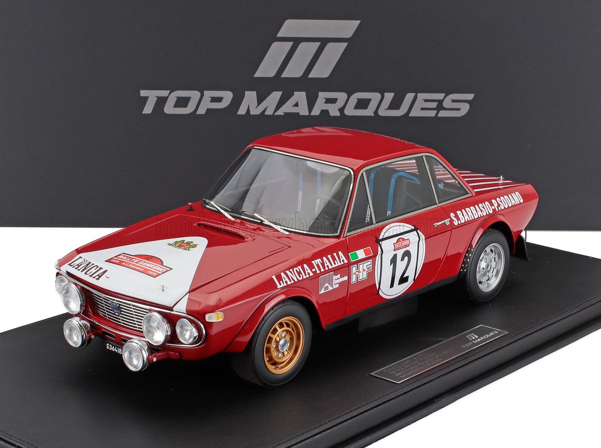 Lancia Fulvia HF 1600 Coupé No. 12 Sergio Barbasio Piero Sodano 2nd Rally Sanremo 1972 Night Version with Showcase Topmarques 1:12 scale model