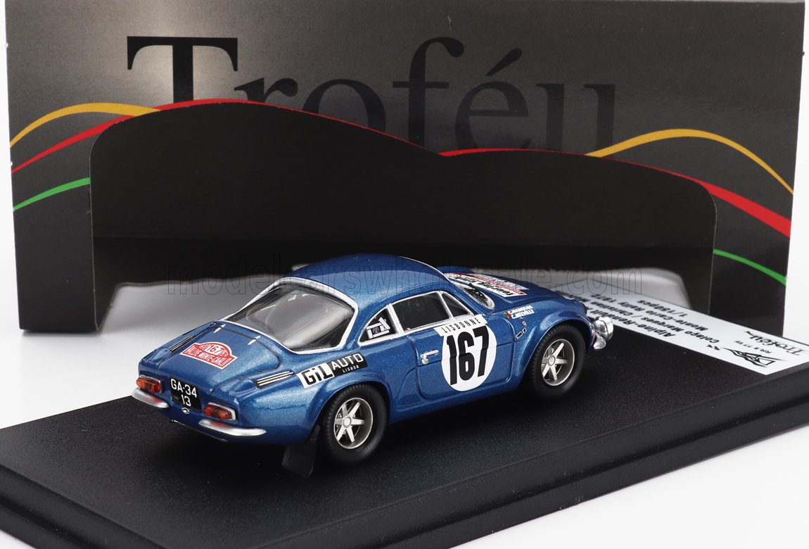 Voiture miniature 1:43 bleue, numéro de course 167, présentée avec la boîte Troféu — édition collection Vroomi