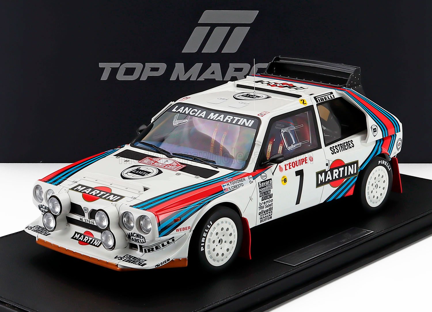 1:18 scale Lancia Delta rally car die-cast model in Martini livery, available for collectors online